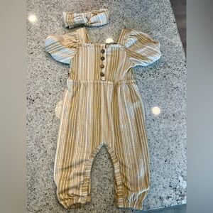 Jessica Simpson romper outfit 2 piece set headband baby’s girl 3-6 months